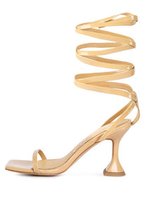 LEWK STRAPPY TIE UP SPOOL HEEL SANDALS