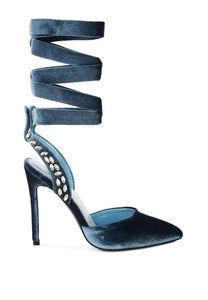 WALLIS Velvet Diamante Tie Up High Heeled Sandals