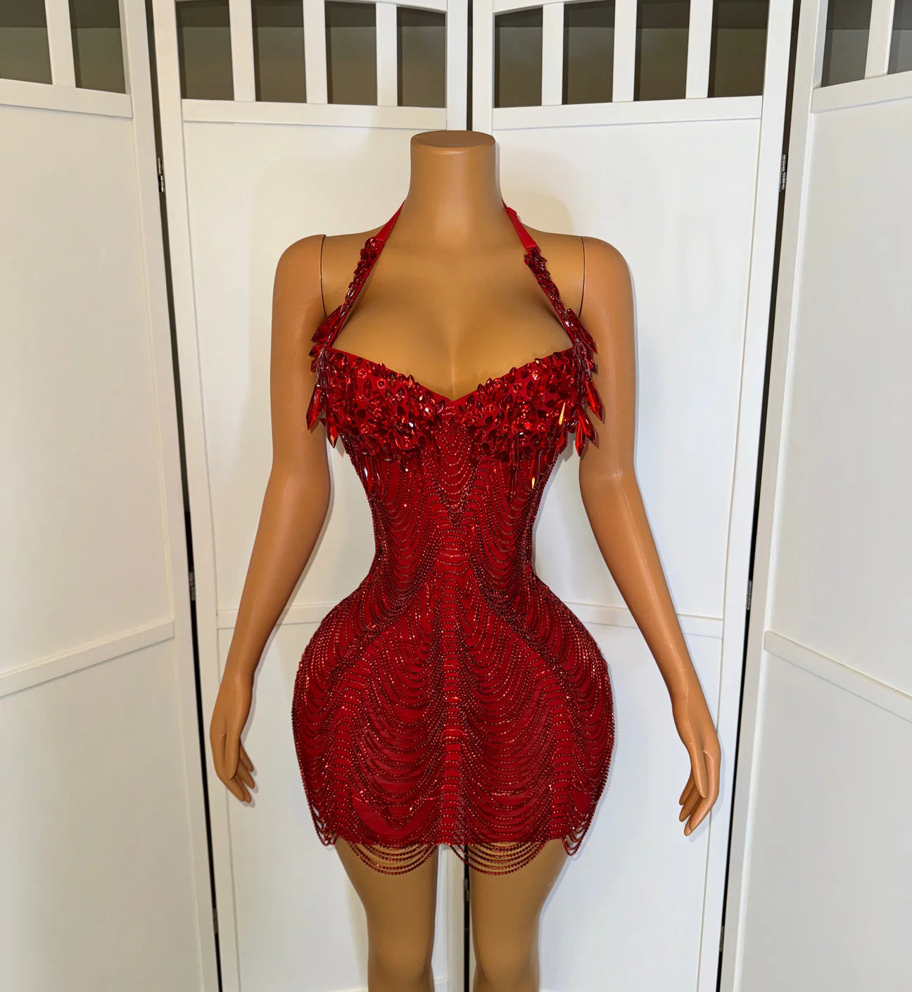 red rhinestone dresses