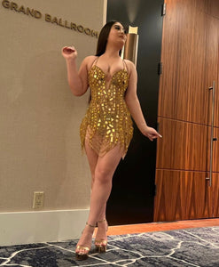 Sexy gold rhinestone birthday dress
