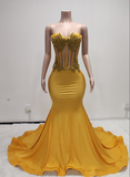 Yellow rhinestone prom dress 